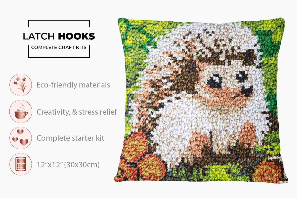 Adorable Hedgehog in a Lush Garden - Latch Hook Pillow Kit