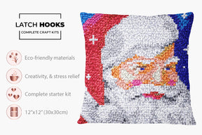 Festive Santa Stitched Portrait - Latch Hook Pillow Kit