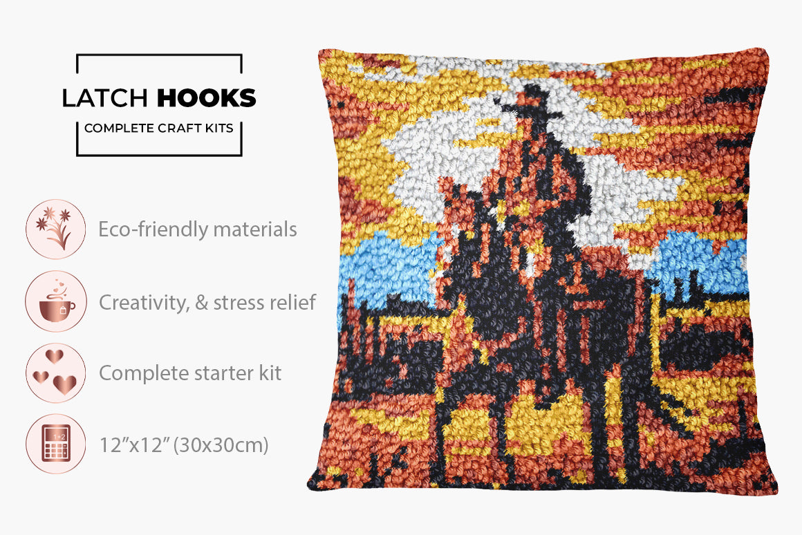 Cowboy at Sunset - Latch Hook Pillow Kit