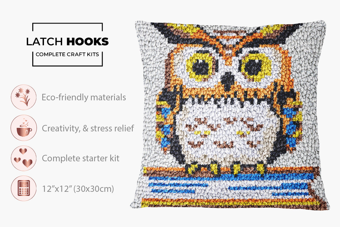 Wise Owl Textile Art - Latch Hook Pillow Kit