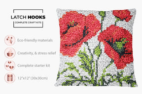 Vibrant Poppy Blossoms - Latch Hook Pillow Kit