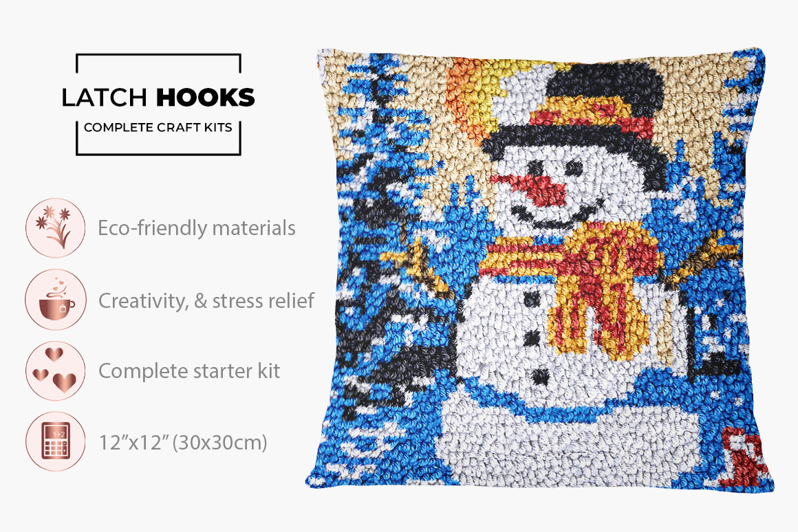 Whimsical Winter Snowman - Latch Hook Pillow Kit