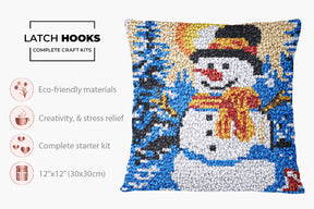 Whimsical Winter Snowman - Latch Hook Pillow Kit