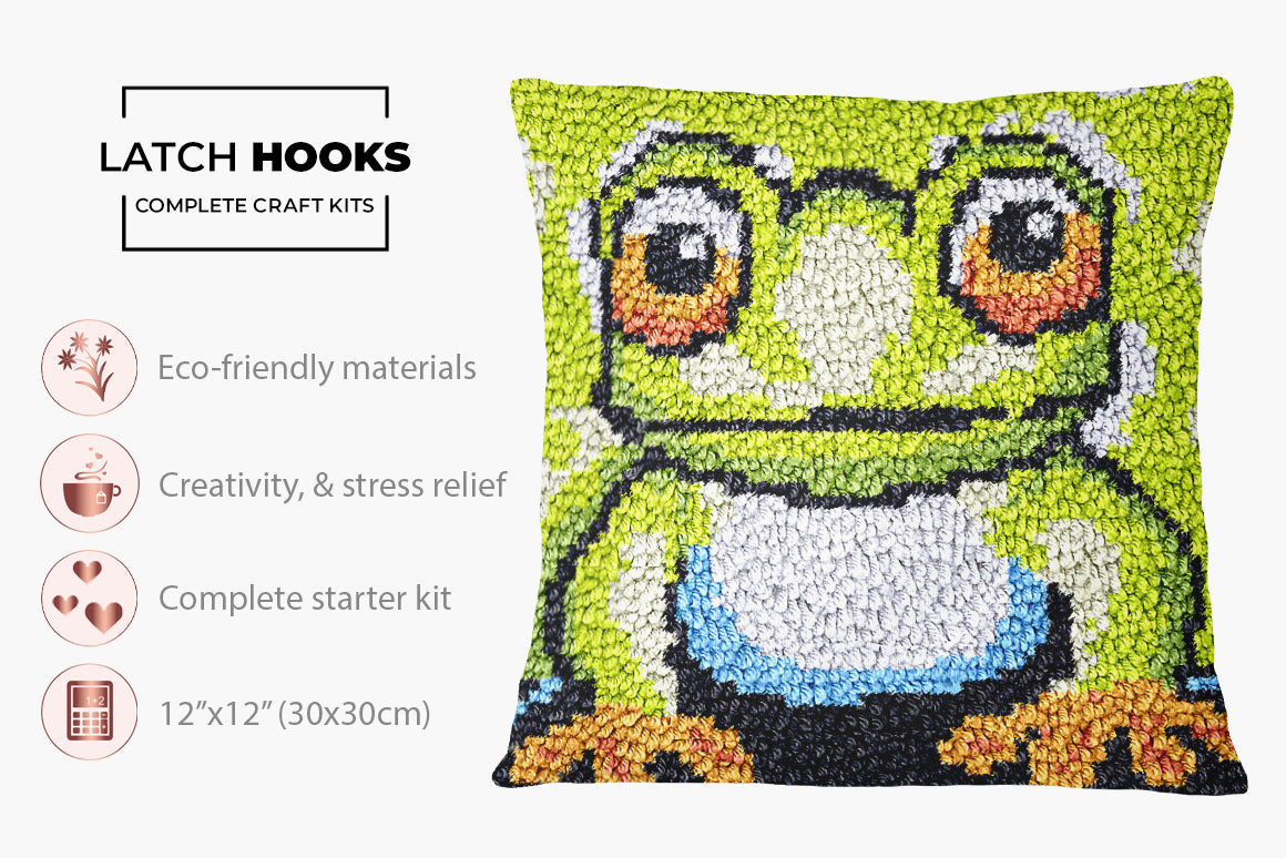 Cheerful Frog Artwork - Latch Hook Pillow Kit