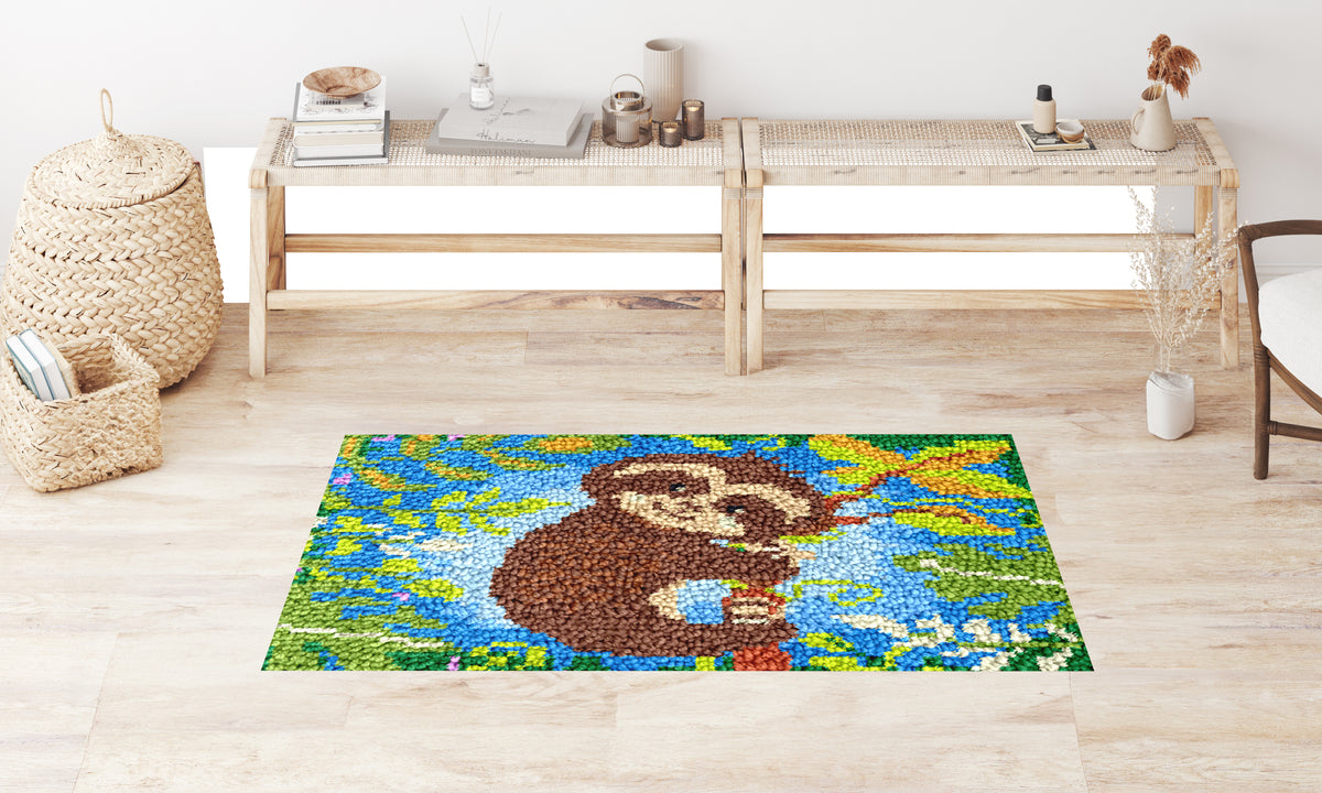 Joyful Sloth in a Tropical Paradise - Latch Hook Rug Kit