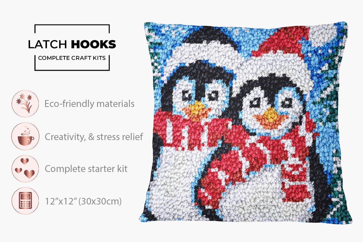 Winter Love: Penguin Duo - Latch Hook Pillow Kit