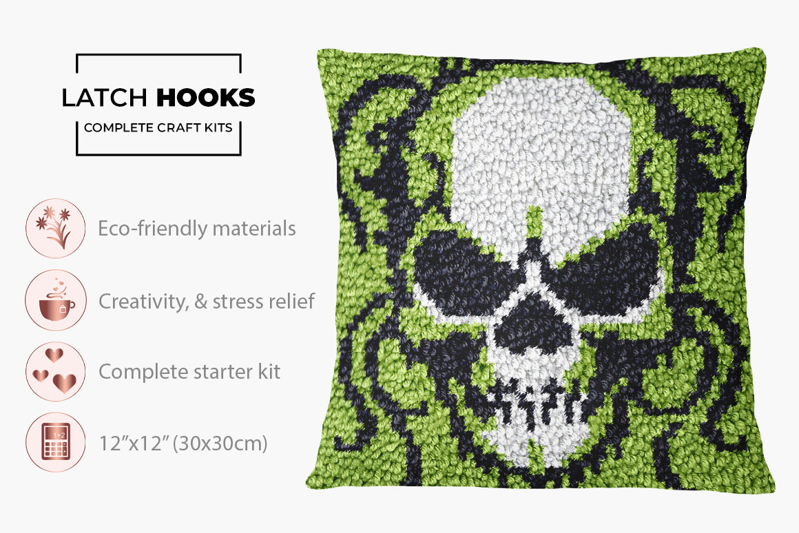 Vibrant Skull Tapestry - Latch Hook Pillow Kit