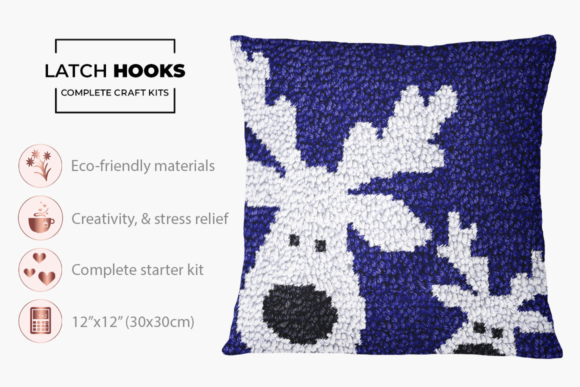 Whimsical Winter Reindeer - Latch Hook Pillow Kit