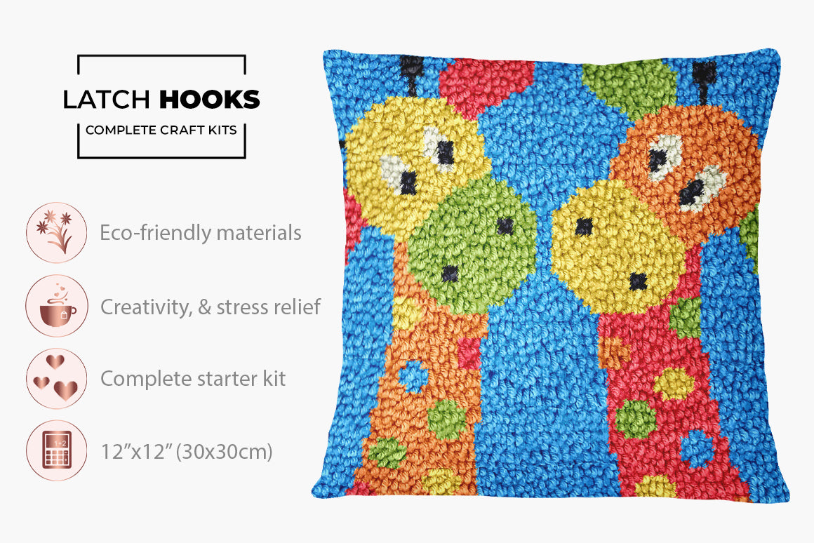 Playful Giraffes Delight - Latch Hook Pillow Kit