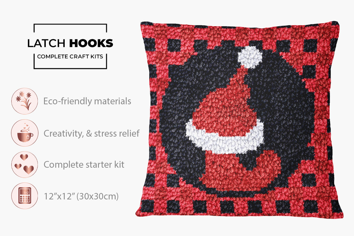 Festive Santa Hat Mat - Latch Hook Pillow Kit