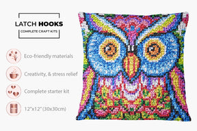 Vibrant Owl Art - Latch Hook Pillow Kit