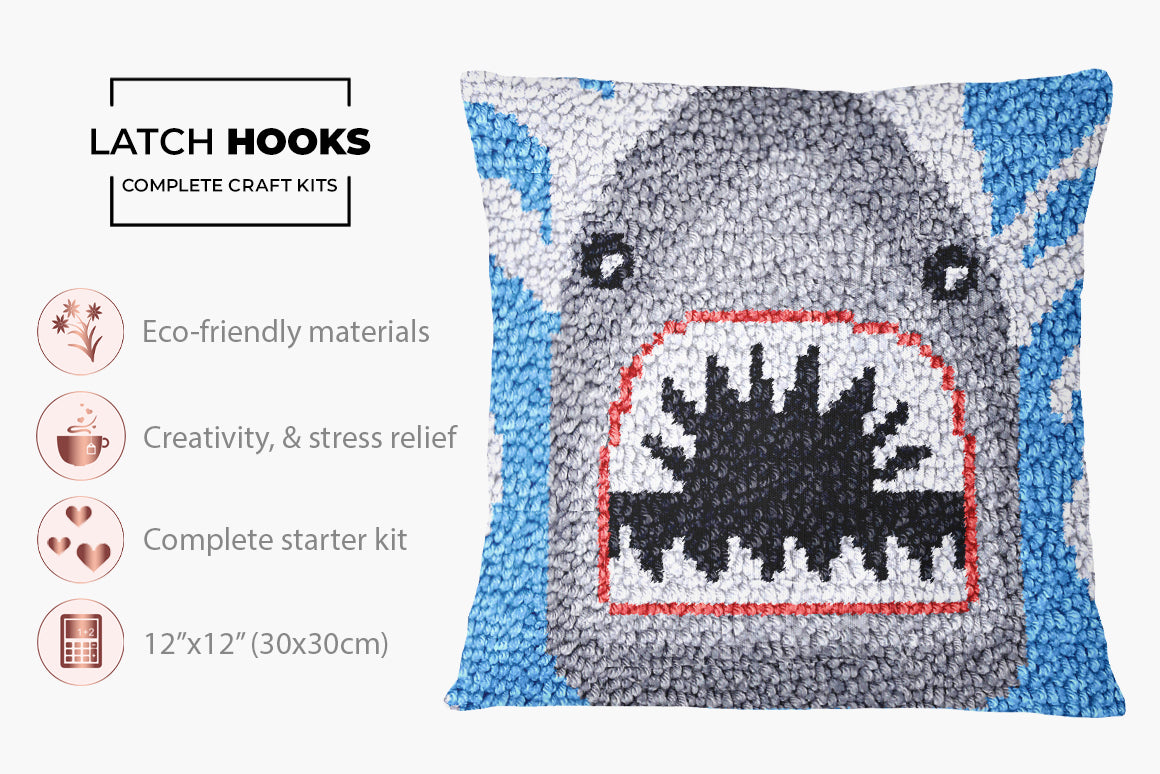 Fierce Shark Encounter - Latch Hook Pillow Kit