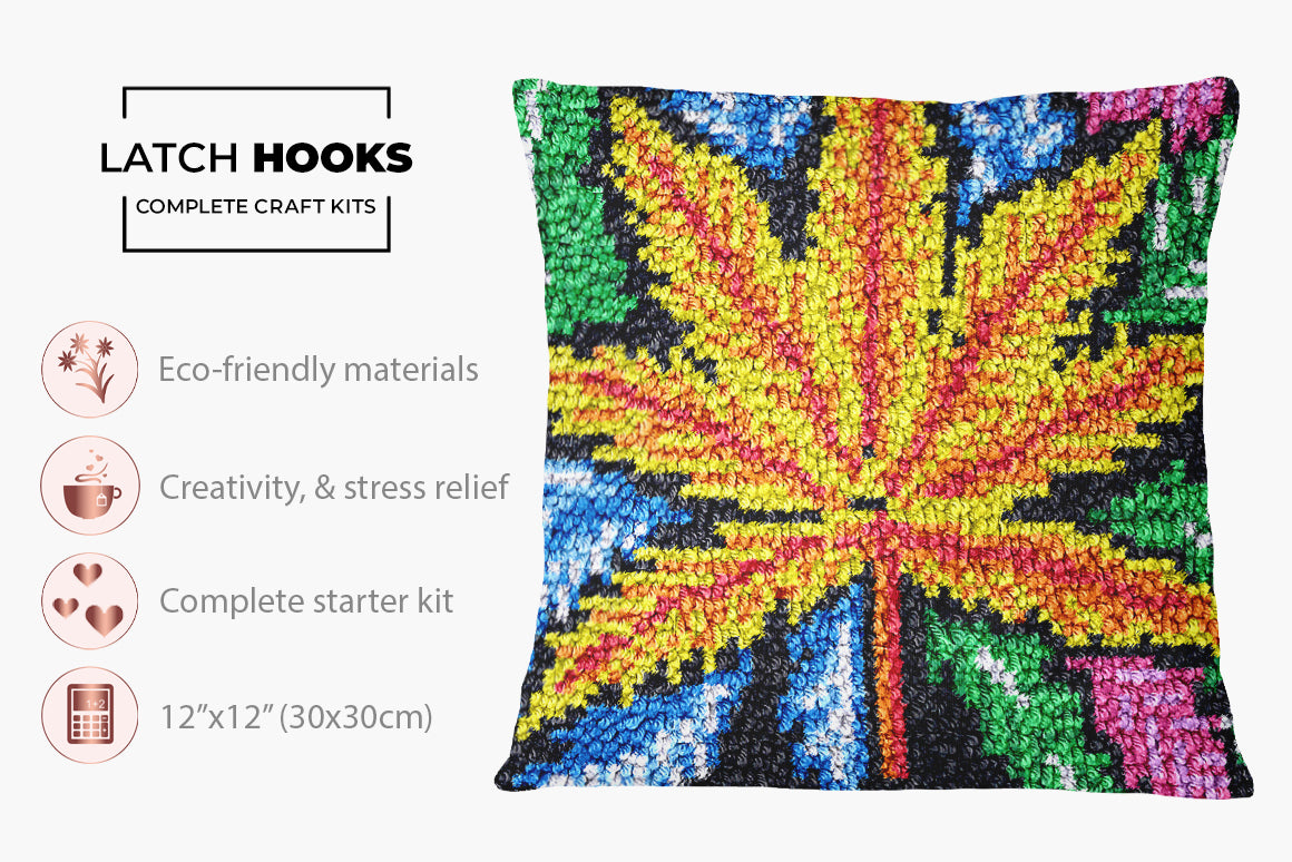 Vibrant Leaf Motif - Latch Hook Pillow Kit