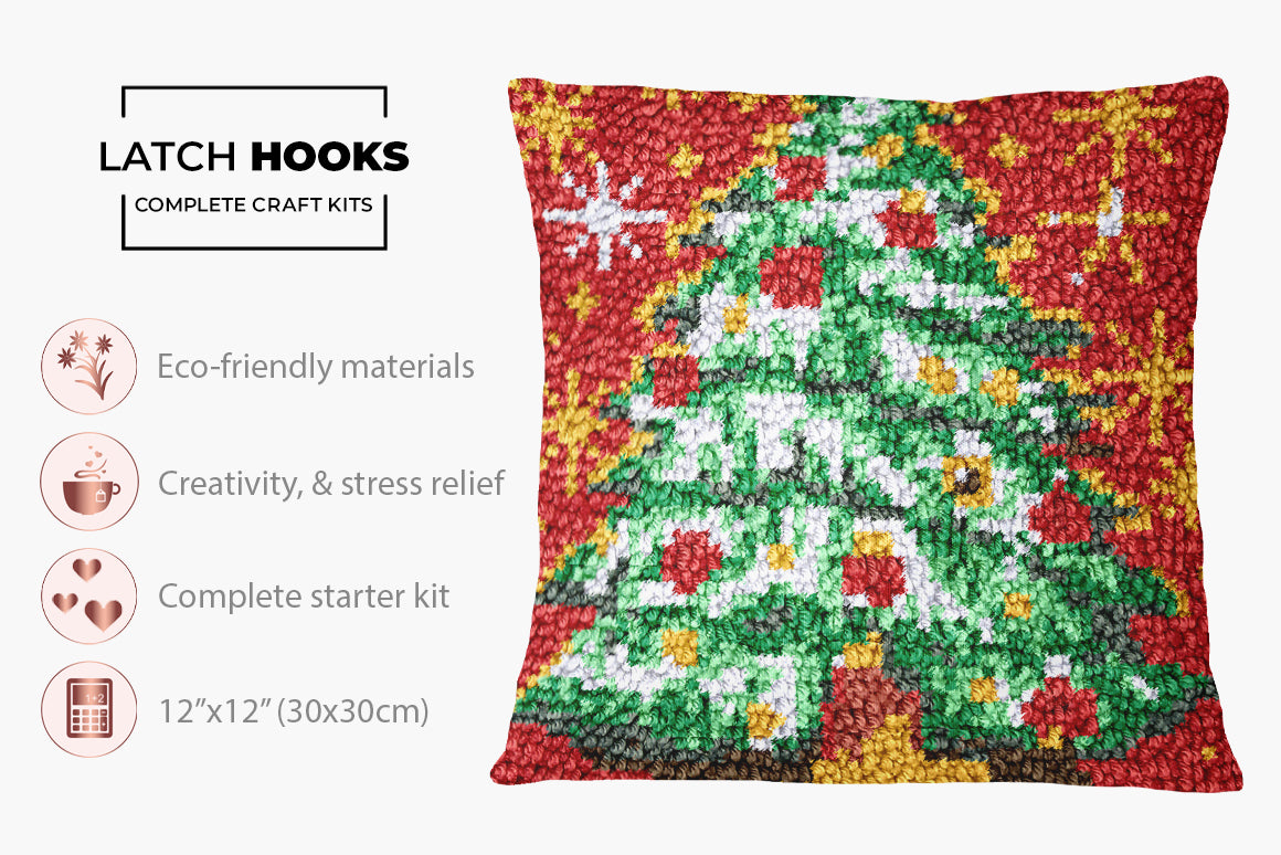 Vibrant Christmas Tree Tapestry - Latch Hook Pillow Kit