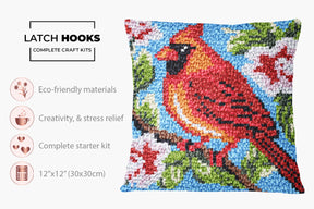 Vibrant Cardinal in Bloom - Latch Hook Pillow Kit