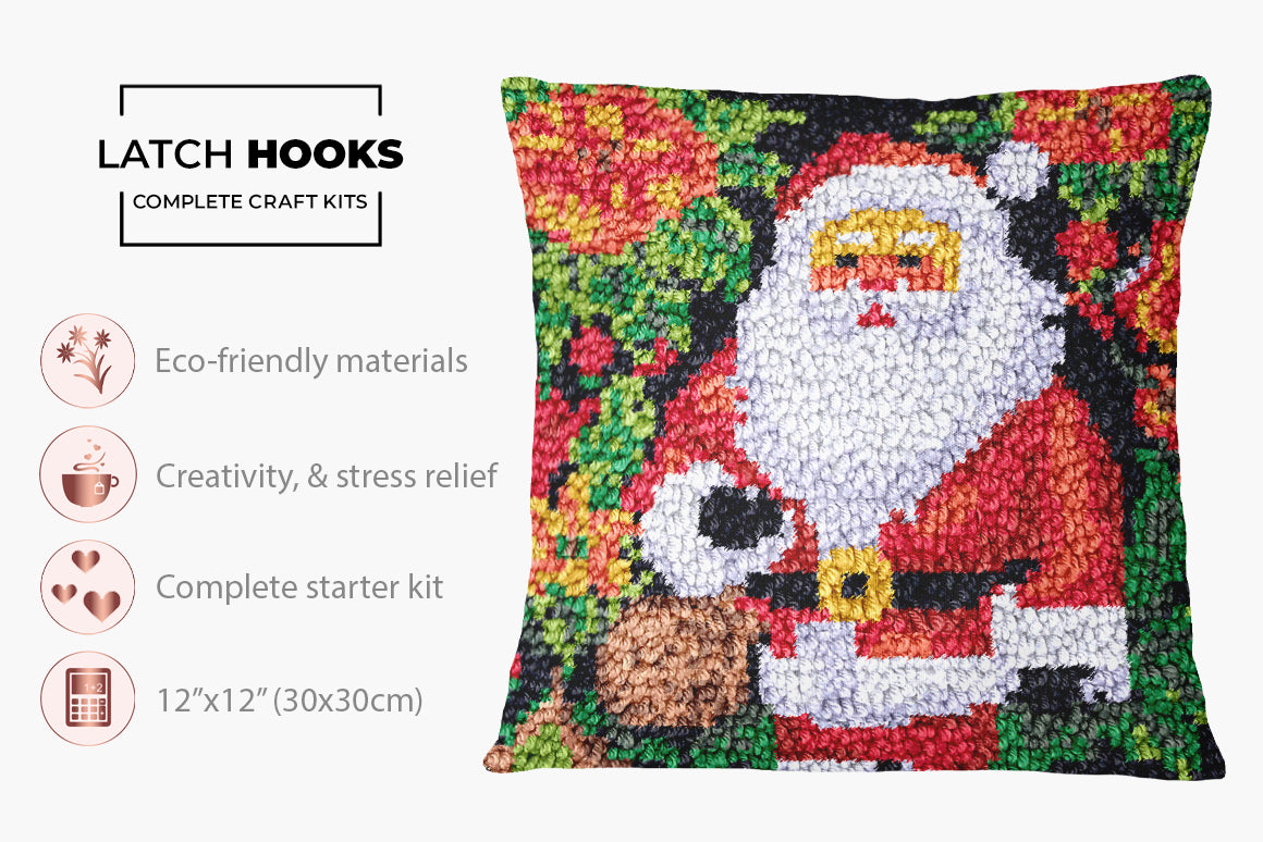 Festive Santa Claus Tapestry - Latch Hook Pillow Kit