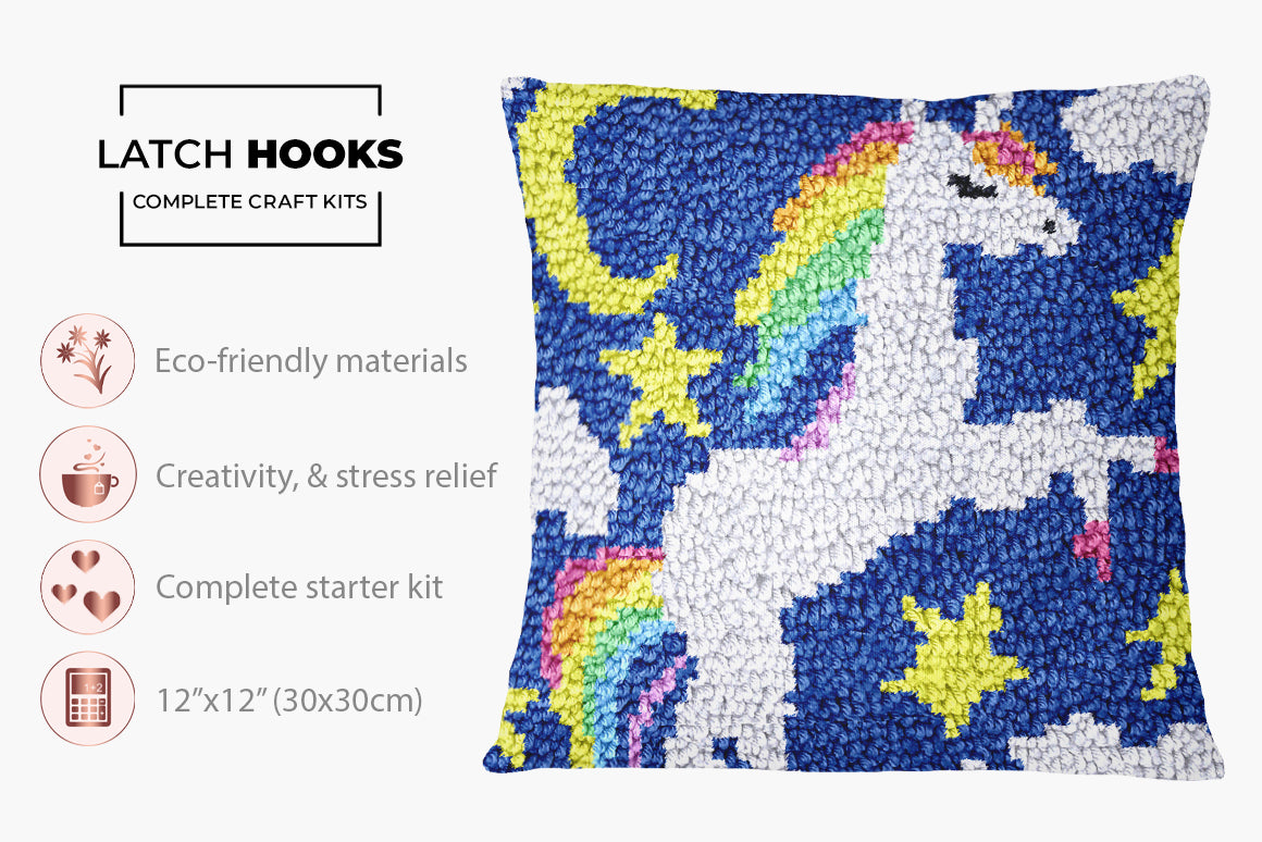 Dreamy Unicorn in the Night Sky - Latch Hook Pillow Kit