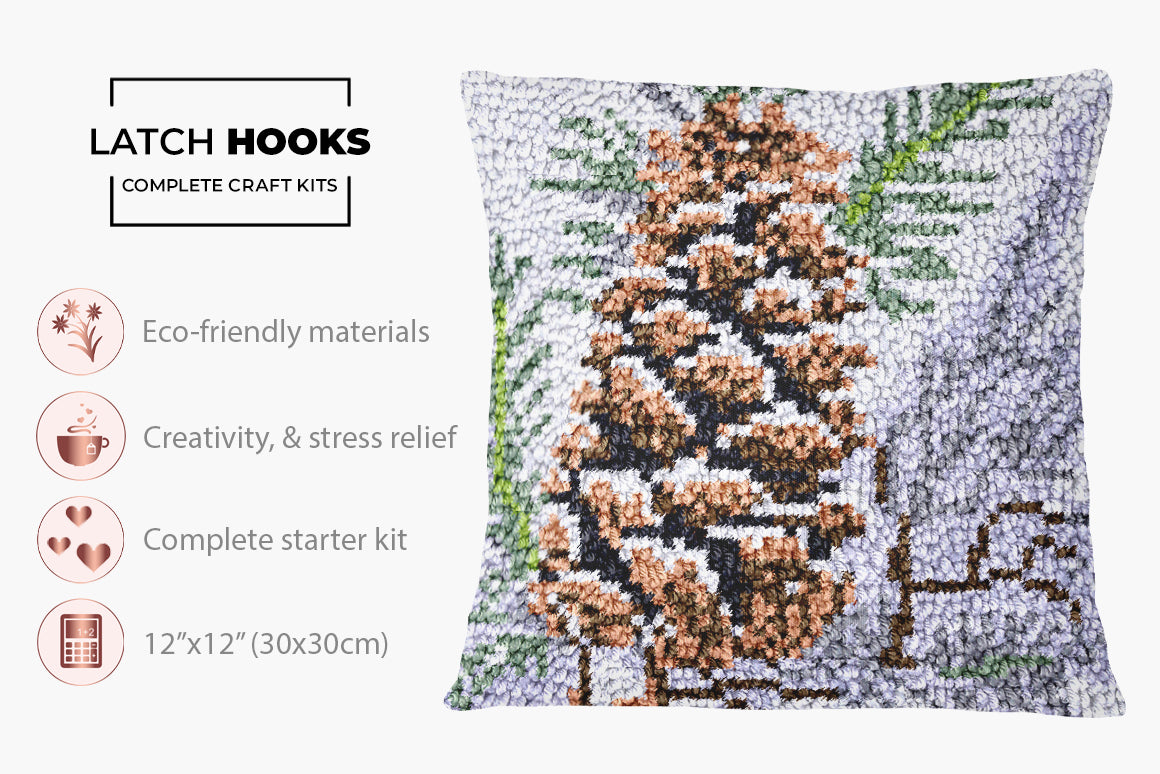 Whimsical Pine Cone - Latch Hook Pillow Kit