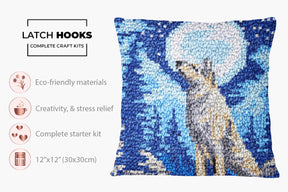 Moonlit Wolf - Latch Hook Pillow Kit