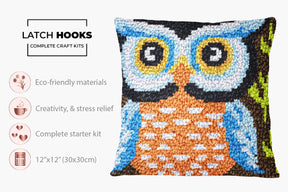 Whimsical Owl Needlepoint Art - Latch Hook Pillow Kit