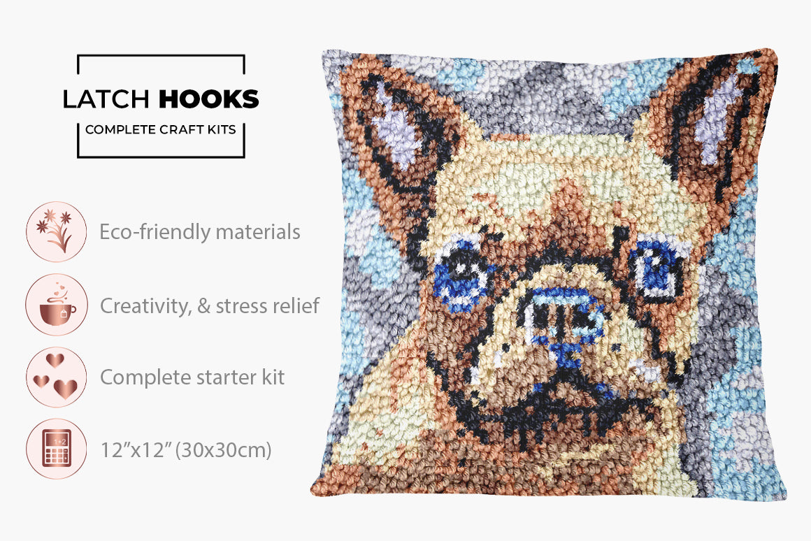 Charming French Bulldog Portrait - Latch Hook Pillow Kit