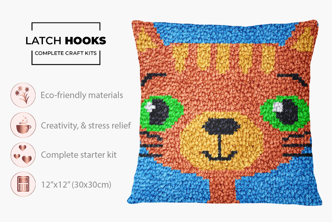 Whimsical Cat Design - Latch Hook Pillow Kit