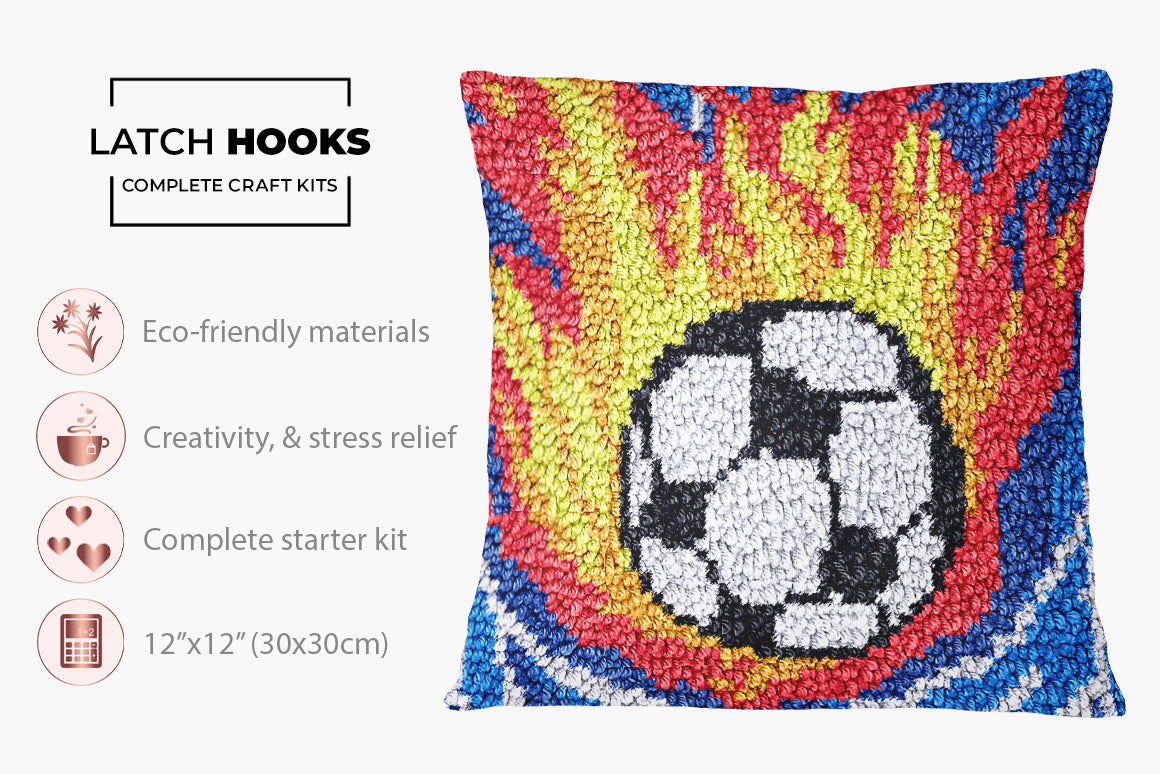 Fiery Soccer Passion - Latch Hook Pillow Kit