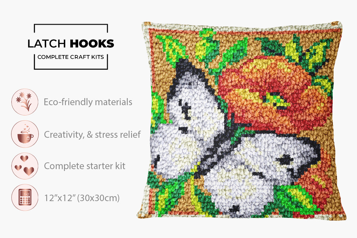 Butterfly Blossom Mosaic - Latch Hook Pillow Kit