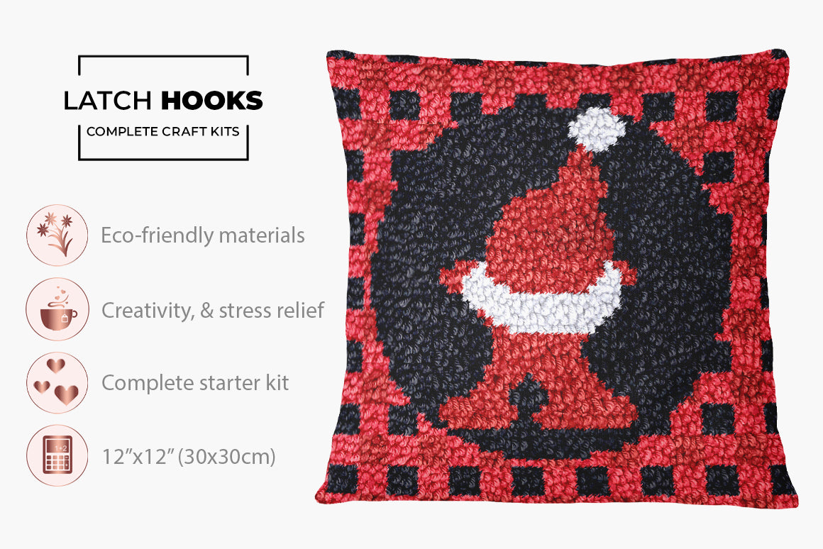 Festive Santa Patch - Latch Hook Pillow Kit