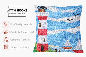 Coastal Lighthouse Serenity - Latch Hook Pillow Kit