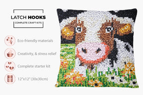 Charming Cow Portrait - Latch Hook Pillow Kit