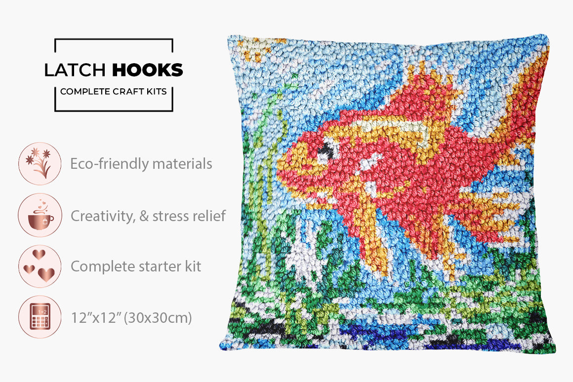 Vibrant Goldfish in Tranquil Waters - Latch Hook Pillow Kit