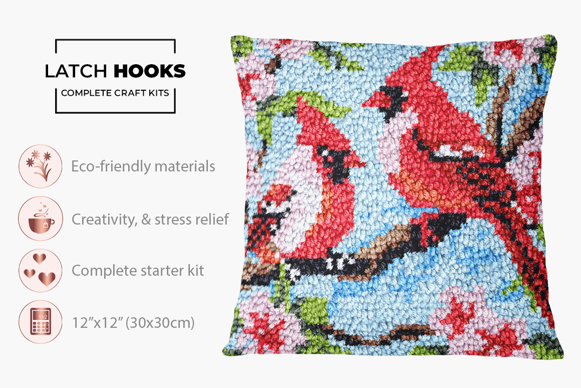 Cardinals in Bloom - Latch Hook Pillow Kit