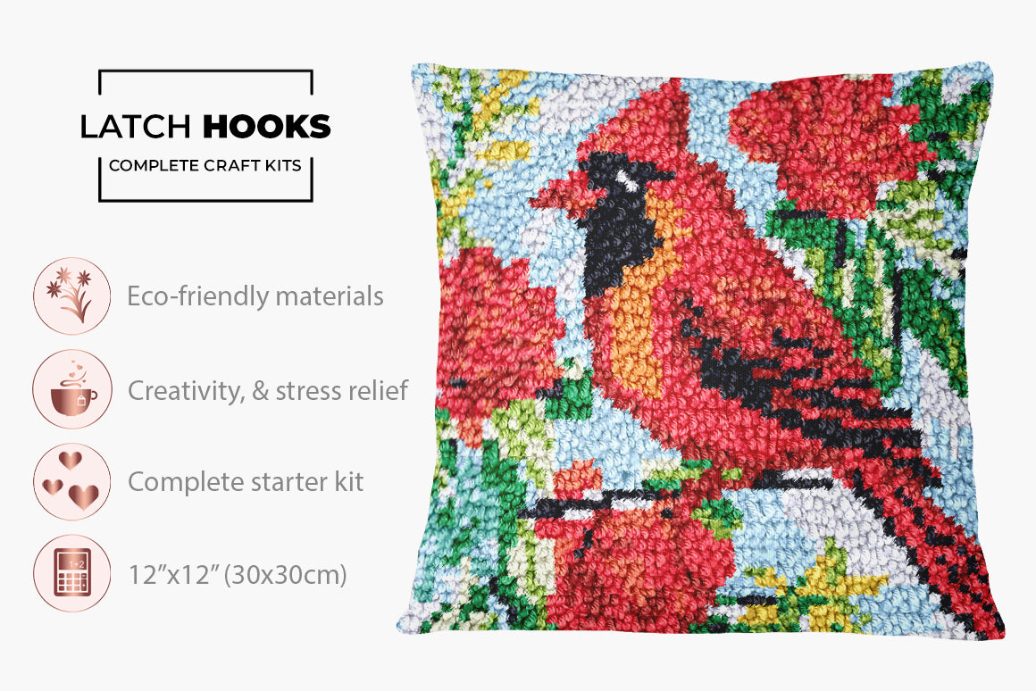 Cardinal in Bloom - Latch Hook Pillow Kit