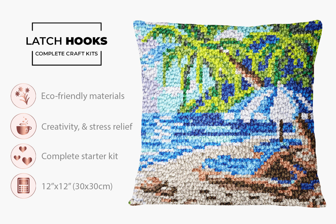 Tropical Serenity: Beach Haven - Latch Hook Pillow Kit