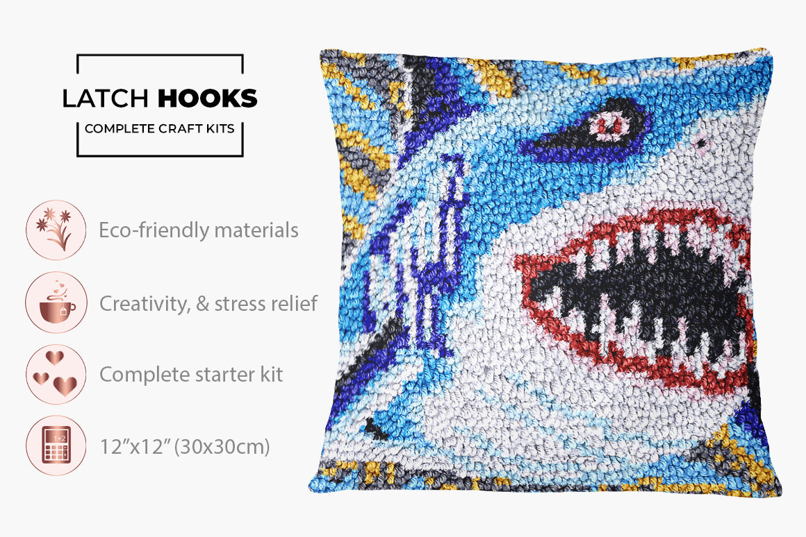 Fierce Ocean Predator - Latch Hook Pillow Kit