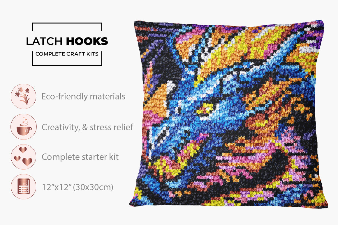 Majestic Dragon in Vivid Colors - Latch Hook Pillow Kit