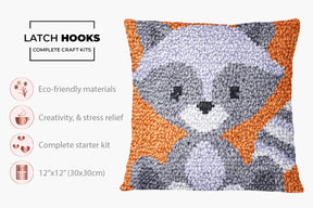 Playful Raccoon - Latch Hook Pillow Kit