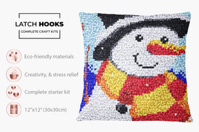 Cheerful Snowman in Winter Wonderland - Latch Hook Pillow Kit