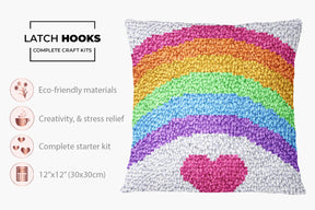 Colorful Rainbow Heart - Latch Hook Pillow Kit