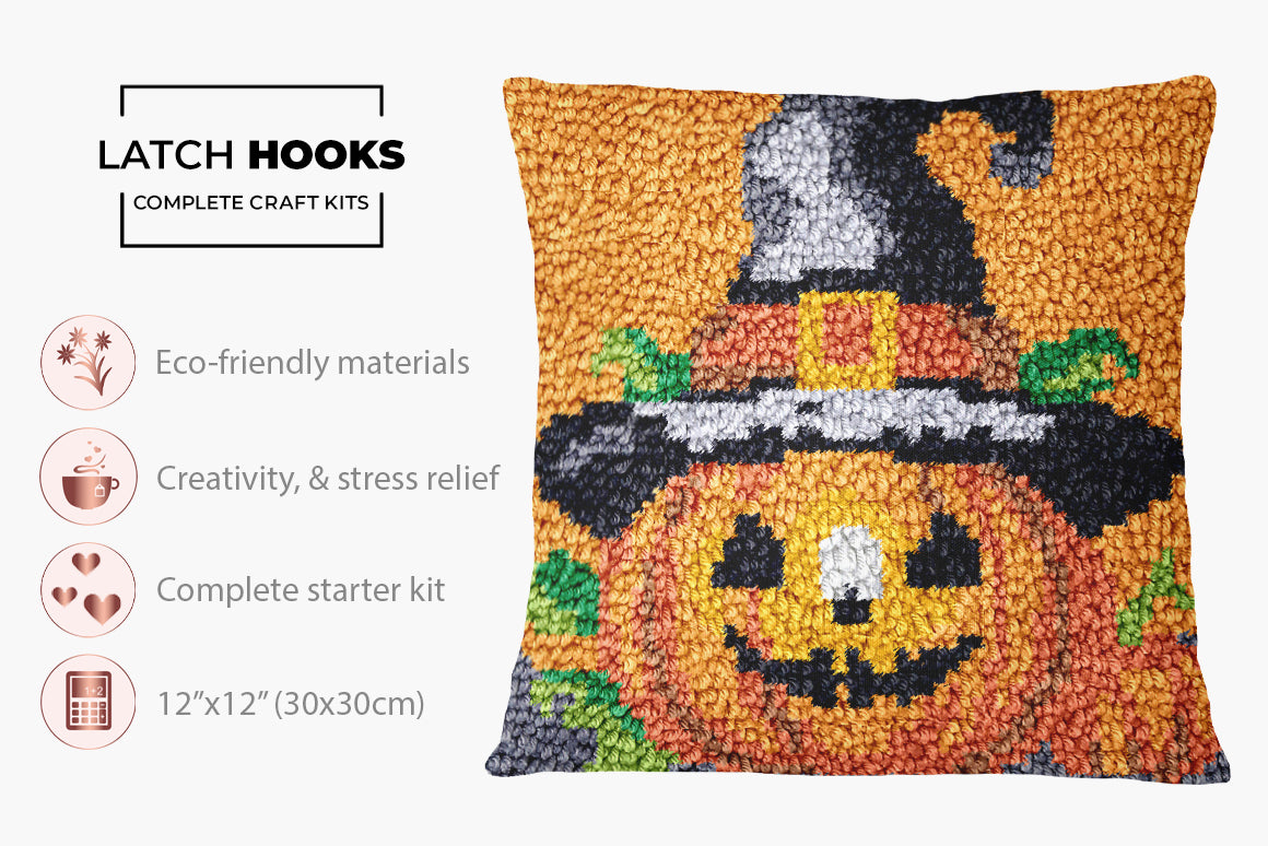 Whimsical Halloween Pumpkin - Latch Hook Pillow Kit