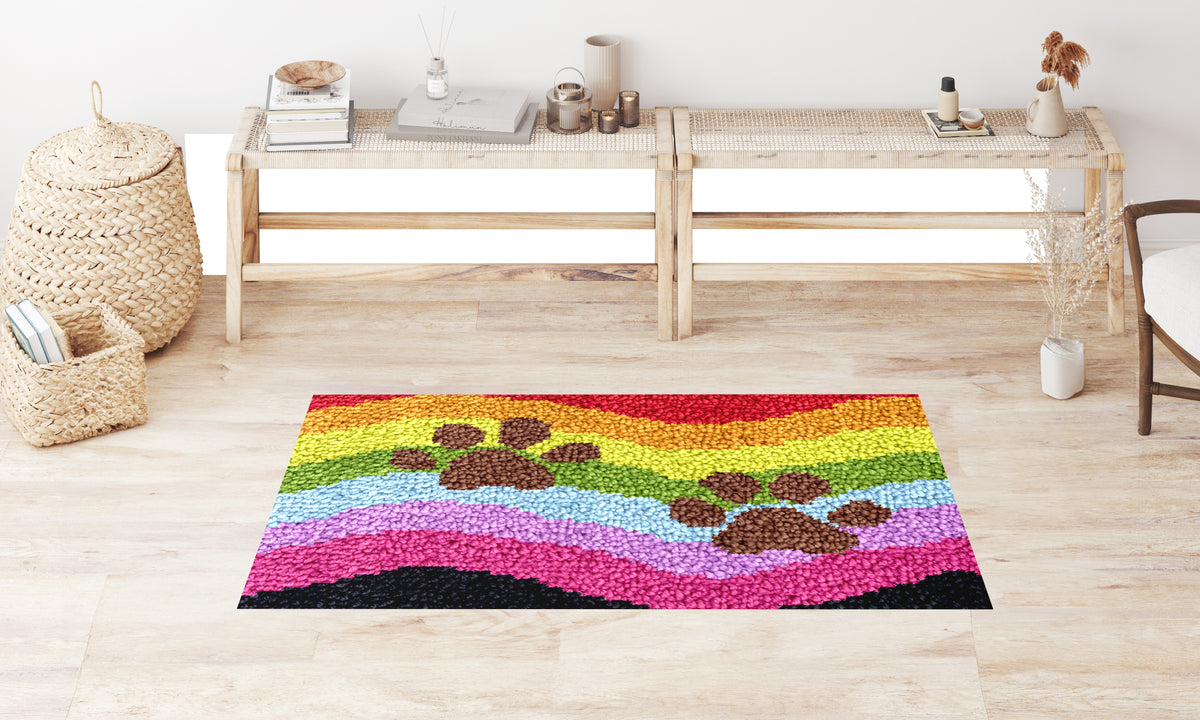 Colorful Paw Prints - Latch Hook Rug Kit