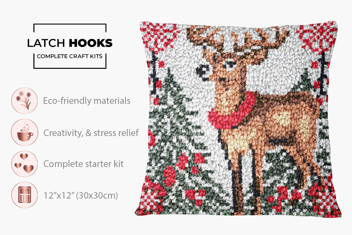 Joyful Holiday Reindeer - Latch Hook Pillow Kit