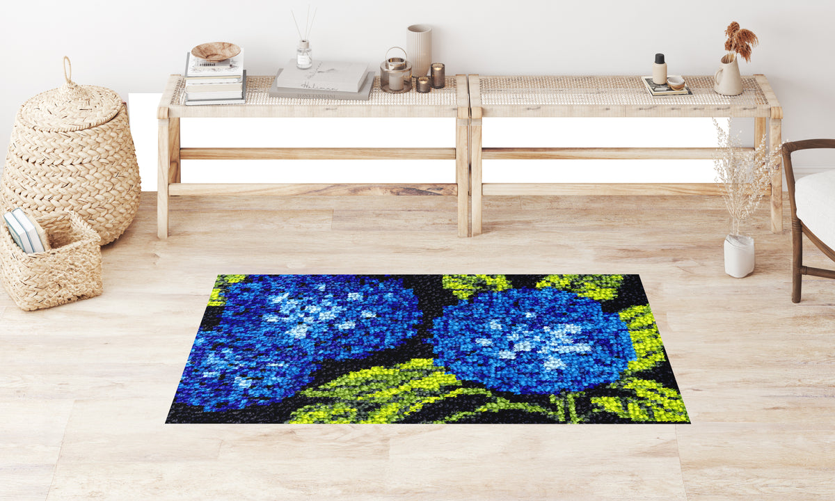 Vibrant Blue Hydrangeas - Latch Hook Rug Kit