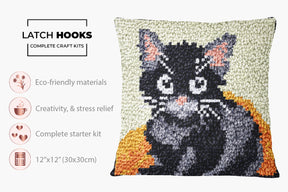 Charming Black Cat - Latch Hook Pillow Kit