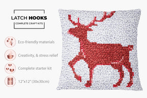 Festive Red Reindeer - Latch Hook Pillow Kit