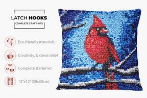 Cardinal in Winter - Latch Hook Pillow Kit