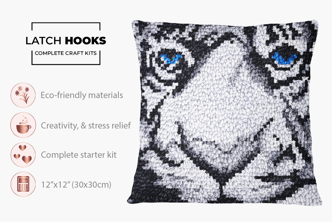 Ethereal Blue-Eyed Tiger - Latch Hook Pillow Kit