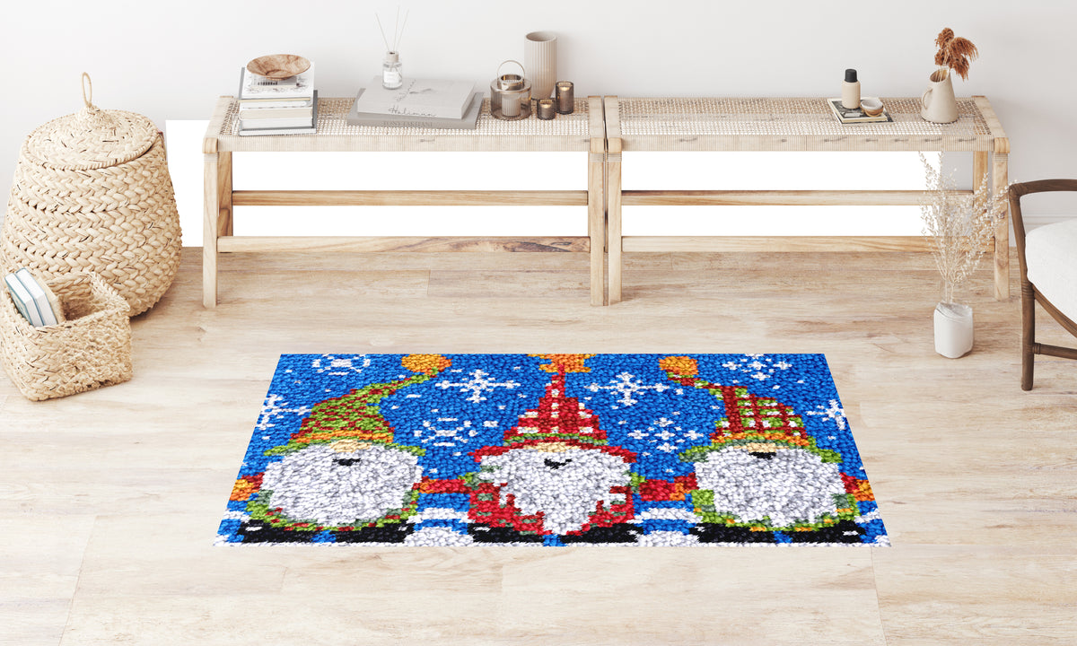 Whimsical Holiday Gnomes - Latch Hook Rug Kit