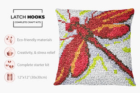 Vibrant Dragonfly Embroidery - Latch Hook Pillow Kit